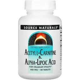 Жиросжигатель Source Naturals Acetyl L-Carnitine & Alpha Lipoic Acid 650 мг 60 таблеток