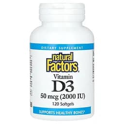 Витамин D3 50 мкг 2000 МЕ Vitamin D3 Natural Factors 120 гелевых капсул