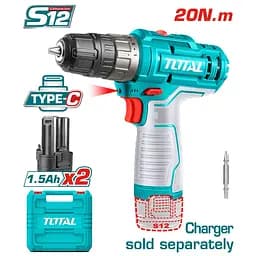 Шуруповерт Total TDLI12202 12 В Li-Ion 2ак. сумісність з Type-C без ЗП
