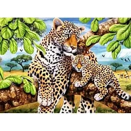  Алмазна мозаїка Strateg Леопард з дитинчатою 50х65 см без підрамника (SGK76327)