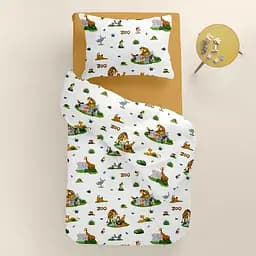 Дитяча постільна білизна в ліжечко ZOO ANIMALS CS8, зелений (AnimalsZooRestLawn_Mustard110x160_140) - мініатюра 2