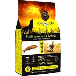 Сухий корм Ambrosia Grain Free для дорослих собак малих порід зі свіжою куркою та лососем 6 кг
