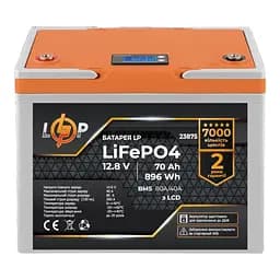 Акумулятор LP LiFePO4 12,8V - 70 Ah (896Wh) (BMS 80A/40А) пластик LCD для ДБЖ