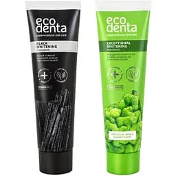 Набор зубных паст Ecodenta: Exceptional Whitening исключительное отбеливание 75 мл + Black Whitening отбеливающее с черным углем 75 мл 