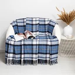 Плед вовняний Vladi Палермо 140x200 біло-блакитно-синій 4