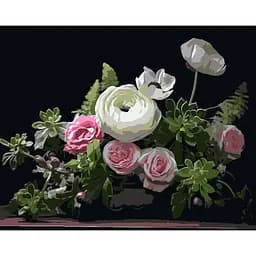 Картина по номерам Strateg Нежный цветочный натюрморт на черном фоне 40х50 см (AH1261)