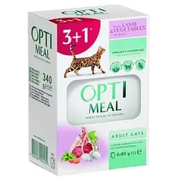 Набір вологого корму для кішок Optimeal із ягням та овочами в желе, 340 г (4 павучі по 85 г) (B2720301)