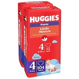 Набір трусиків-підгузків для хлопчиків Huggies Little Movers Pants 4 (9-14 кг), 104 шт. (2 уп. по 52 шт.) - мініатюра 2