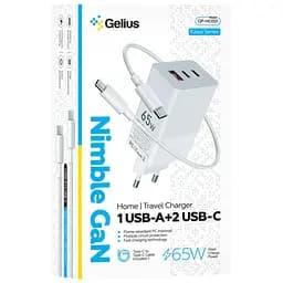 Мережевий зарядний пристрій Gelius Nimble GaN 65 W GP-HC051 + кабель Type-C/Type-C White - мініатюра 2