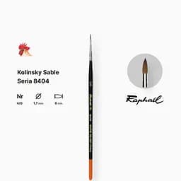 Пензель колонок круглий Raphael Kolinsky Sable, №4/0, професійний, коротка ручка - мініатюра 2