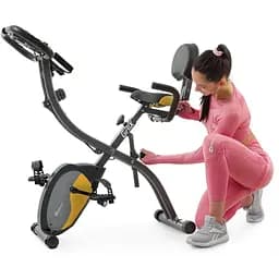 Велотренажер магнітний Hop-Sport HS-3010X Grix X-Bike з еспандерами сіро-жовтий - мініатюра 5