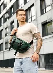 Большая мужская сумка бананка Sambag DynamicDart зеленая 38 × 21 × 7 см (80411007m)