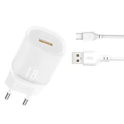 Мережевий зарядний пристрій XO L157(EU) QC3.0 18W Charging Charger with Micro cable (NB103) білий - мініатюра 3
