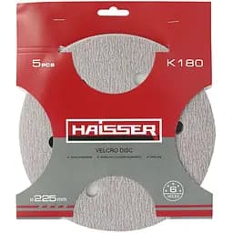 Круг шліфувальний самоклеючий Haisser з отворами 225 мм, k 180, 5 шт. (119689)