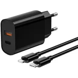 Мережевий зарядний пристрій Wiwu Wi-U002 PD QC charger set with EU plug Type C to Lightning Чорний