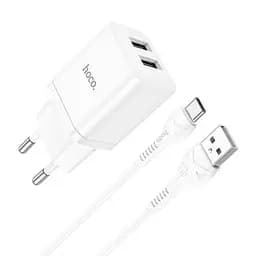 Адаптер сетевой HOCO N25 Maker dual port charger set + Type-C 2USB блок зарядный белый