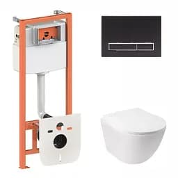 Набор: Qtap Jay Ultra Quiet унитаз подвесной QT07335177W + Nest комплект инсталляции 4в1 (линейная клавиша Black mat) QT0133M425 + M08V1091MB