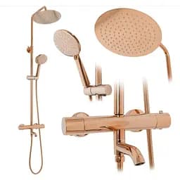Душовя система Rea Lungo з термостатом та виливом rose gold REA-P6606, Теплий захід сонця