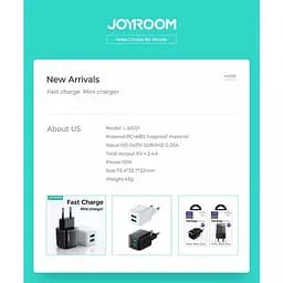 Адаптер блок живлення мережевий JOYROOM Mini dual port smart fast charge L-2A121 2 порти блок живлення білий - мініатюра 6