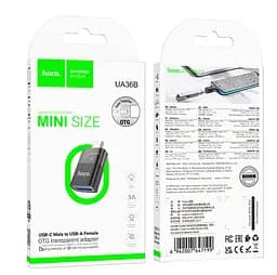 Адаптер Hoco UA36B Type-C male to USB female OTG transparent adapter Чорний - мініатюра 2