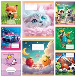 Зошити учнівські 12 аркушів коса лінія Тверда Мікс 6, 25 шт. в упаковці