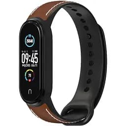 Ремінець для Xiaomi Mi Band 5/6 силікон + шкіра MiJobs Коричнево Чорний (1540703)