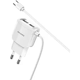 Зарядний пристрій AWEI C5 Travel charger 2USB + Type-C Cable White