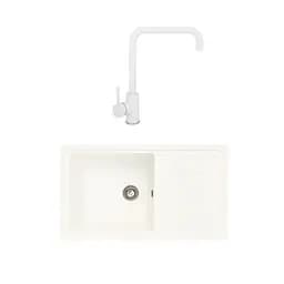 Гранітна мийка з краном прямокутна WIZ № 14 780х435 мм (Біла)