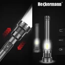 Потужний тактичний ліхтарик Heckermann 1690 Led Zoom USB 5000mAH 2500lm - мініатюра 11