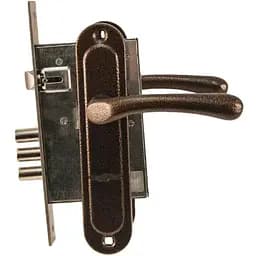 Замок врізний дверний з ручками на планці комплект FZB 55 мм ВК-13110 АС (мідь)