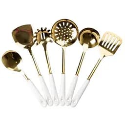 Набір кухонного приладдя з керамічною ручкою на підставці 6 штук Золото