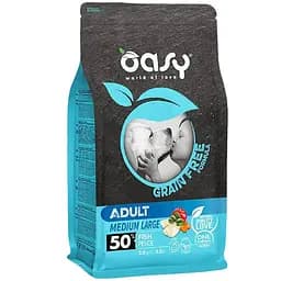 Беззерновий сухий корм Oasy Dog Grain Free Adult Medium/Large для дорослих собак середніх та великих порід риба з яблуком та бататом 2.5 кг