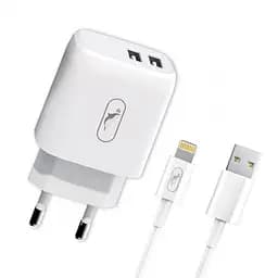 Зарядний пристрій SkyDolphin SC22EBL (2USB, 2.1A) White + кабель Lightning (MZP-000162)