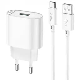МЗП Hoco C109A Fighter QC3.0 18W (1USB-A) + кабель USB to Type-C White