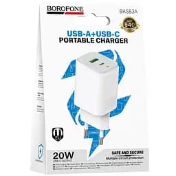 Мережевний зарядний пристрій Borofone BAS83A Star PD20W+QC3.0 1USB-A/1C White - мініатюра 2