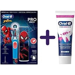 nabir-dytiacha-elektrychna-zubna-shchitka-oral-b-pro-kids-liudyna-pavuk-z-futliarom-zubna-pasta-oral-b-pro-junior-dlia-ditei-vid-6-do-12-rokiv-75-ml