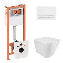 Набор: Qtap Tern Ultra Quiet унитаз подвесной QT1733052EUQW + Nest комплект инсталляции 4в1 (линейная клавиша White) QT0133M425 + QT0111M08V1384W