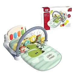 Дитячий ігровий килимок з динозавриком з музичним піаніно, брязкальцями та дзеркальцем-соняшником