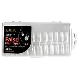 Тіпси для нарощування нігтів BELEON False Nail Tips напівматові квадратні 240 шт.