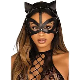 Маска кішки з екошкіри Leg Avenue Vegan leather studded cat mask Black