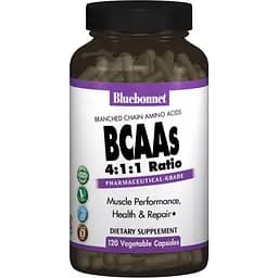BCAAs Bluebonnet Nutrition разветвленные цепи аминокислот 120 капсул