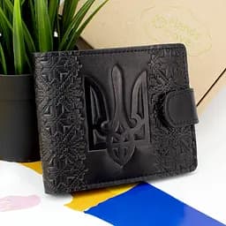 Портмоне мужское кожаное П6-01 (черное) с гербом Украины