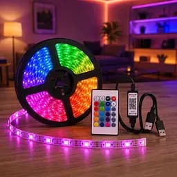 Гнучка світлодіодна стрічка RGB USB 10 м / Стрічка з пультом для підсвічування телевізора, монітора, меблів / LED стрічка від павербанку