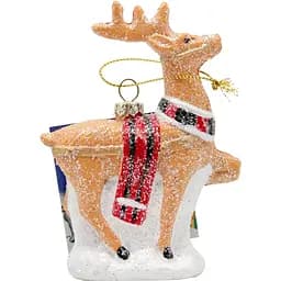 Ялинкова іграшка Олень 12 см коричневий пластик декоративна новорічна фігурка (190095)
