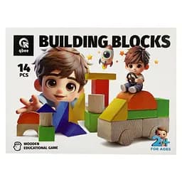 Детские деревянные строительные блоки "Город" QB700-008, 14 элементов