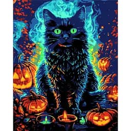 Набір для розпису по номерах Strateg Кіт у Гелловін на чорному фоні 40 х 50 см (AH1183-12)