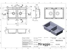 Кухонна мийка гранітна Miraggio Westeros black 875x504x199 00212207, Чорний - мініатюра 4