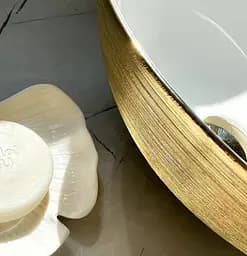 Умивальник Rea Stella brushed gold white накладний REA-U9087, Золотий - мініатюра 6