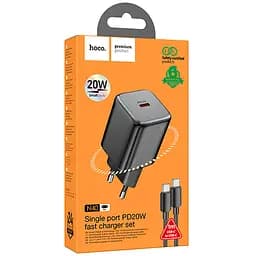 МЗП Hoco N40 Mighty PD20W (1USB-C) + кабель Type-C to Type-C Black - мініатюра 6