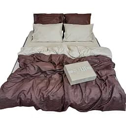 Комплект постільної білизни Lelit Двоспальний 180х215 см страйп сатин SS-3012/2 бежевий з коричневим (le2000000004303)